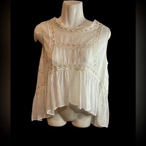 Mes Demoiselles Cream Lace-Trim Sleeveless Blouse